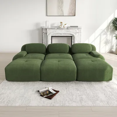 Produktbild von Modulares 3-Sitzer-Sofa aus Cordstoff, rahmenlos,montagefrei, haustierfreundlich,mit 3 Hockern,ultra-breiten Armlehnen, 32D hochelastischer Polsterung