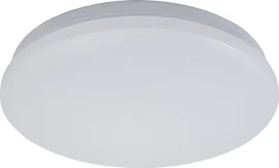 A white, circular LED ceiling light is shown from a slightly angled front view against a white background.