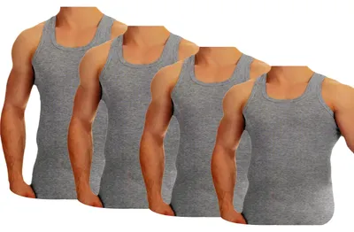 Produktbild von TEXEMP 4er Pack Herren Unterhemd Baumwolle Tank Top Feinripp Shirt Achselhemd | B104 - Grau - XL - 4 Stück