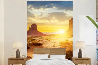 Produktbild von MuchoWow® Fototapete für Wohnzimmer oder Schlafzimmer Wandtapete Vinyl Motivtapete Sonnenuntergang - Felsen - Landschaft - Horizont - 195x300 cm - Das Hintergrundbild