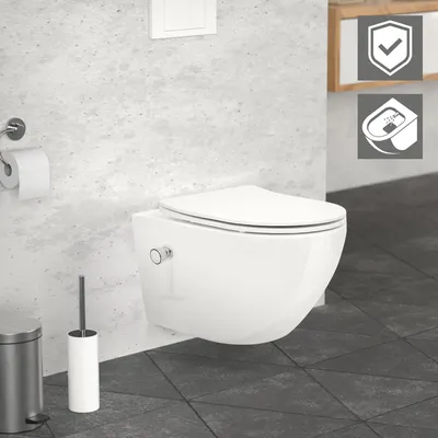 Obrázek produktu pro Závěsný klozet bez okrajů ML-Design s nano povrchem, bílý, dlouhý, s funkcí bidetu