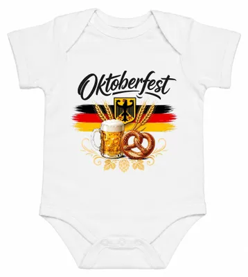 Produktbild von Deutschland Flagge Bier Brezel Trachtenshirt Lederhose Baby Body, Weiß, 0/3