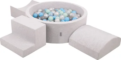 Zdjęcie produktu dla KiddyMoon piankowy plac zabaw ppzp-ok30d-134 z piłeczkami jasnoszary: perła-szary-transparent-babyblue-mięta basen 300/rampa l/półwałek l/schodek zabawka plac zabaw