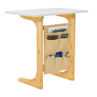 Produktbild von Beistelltisch C Form, 60 x 40 x 63 cm, Bambus-Weiß, Nachttisch, Sofatisch