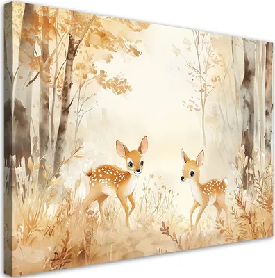 Produktbild von Leinwandbild für Kinderzimmer Hirsch Tiere im Wald Beige 120x80 Feeby Beige bild für die wand bereit zum aufhängen