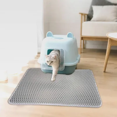Produktbild von 60×90cm Katzenklo Matte, Katzenstreu Rutschfeste, Katzenmatte Wasserdichte, Katzenstreumatte Wabendesign, Unterlage Doppelte,Vorleger Katzentoilette Faltbar(Grau)