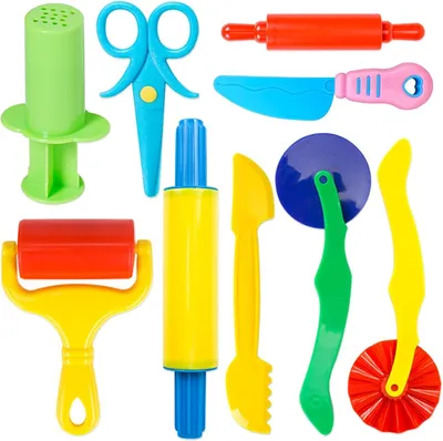Productafbeelding van Kinderkneedgereedschapsset, 9-delig, met deegroller, uitsteekvormen, kinderschaar, deegextruder, kunststof mes