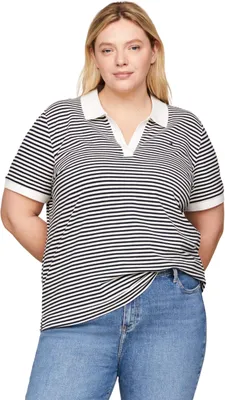 Produktbild von Tommy Hilfiger Damen Poloshirt Kurzarm Curve Relaxed Fit, Mehrfarbig (Mini Stp D