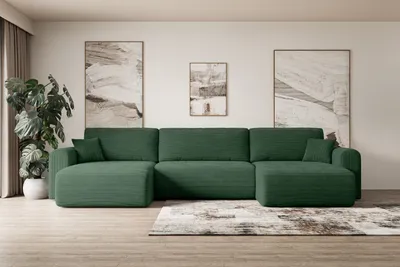 Produktbild von ALTDECOR Wohnlandschaft mit Schlaffunktion und Bettkasten ORRO-U 362x145x83cm Grün - universal, links/rechts angeordnet Ecksofa U-Form Schlafsofa