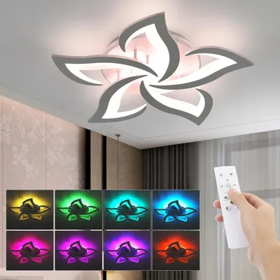 Obrázek produktu pro LED stropní svítidlo – akrylové stropní svítidlo – 58 W – stmívatelné – RGB změna barev – dálkové ovládání – 60 x 60 x 8 cm – tvar květiny – bílá