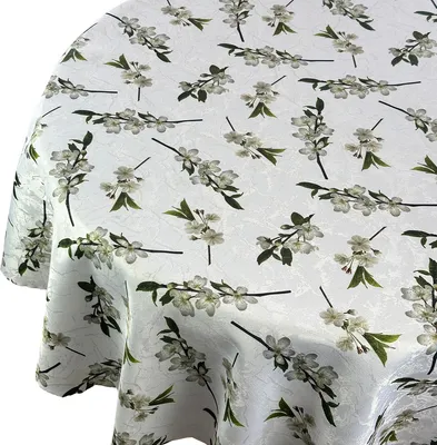 Produktbild von Tischdecke Fleckenabweisende Druck Runde Blumen Apfelblüte Weiß Glänzend Durchmesser: Ø 130 cm