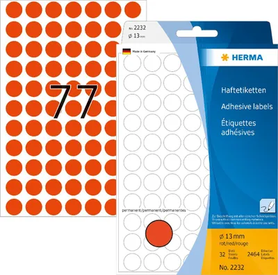 Immagine prodotto di Etichette multiuso HERMA rosse Ø 13 mm rotonde carta opaca 2464 pz.