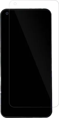 A clear screen protector is shown laid over a black smartphone screen.