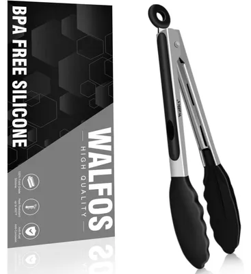 Produktbild von Küchenzange hitzebeständig 23cm Edelstahl mit Silikonspitzen schwarz