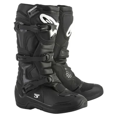 A pair of black motorcycle boots.