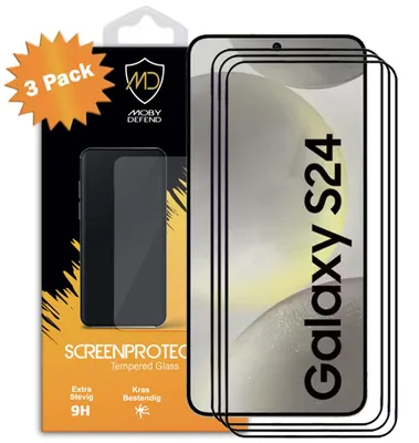 Productafbeelding van 3-Pack MobyDefend Screenprotectors - Geschikt voor  Samsung Galaxy S24  -  Screensavers Met Zwarte Randen - Gehard Glas