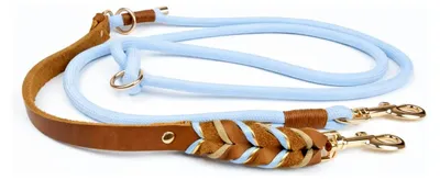Produktbild von Geflochtene Hundeleine – Lederleine mit Paracord (Blau, S, Leinenlänge: 200 cm)