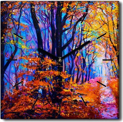 Produktbild von Coloray Uhr auf Leinwand 30x30 cm Wand Uhr Dekoration Wohnzimmer Segeltuch schwarze Hände -Herbstwaldbäume
