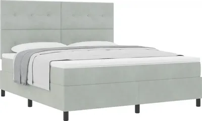 Image de Lit à ressorts avec matelas Gris clair 180 x 200 cm Velours
