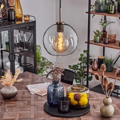 Produktbild von Cesaro Hängelampe aus Metall/Glas in Altmessingfarben/Klar
