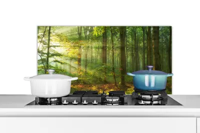 Obrázok produktu pre MuchoWow® Splashback Kuchyňa - Kuchynský backsplash - Ochrana steny pre sporák a drez Slnko - Les - Stromy - Príroda - Jeseň 80x40cm Alu-Dibond