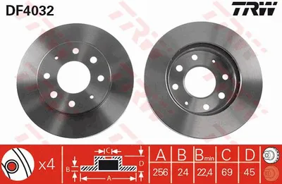 Produktbild von 2x TRW Bremsscheibe DF4032 für HYUNDAI SANTAMO für KIA JOICE 45 3mm 256mm