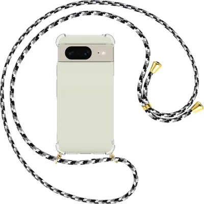 Produktbild von Handykette Backcover-Schutzhülle mit Band (Metall goldfarben) für Google Pixel 8 (6.2'') - schwarz/grau/weiß