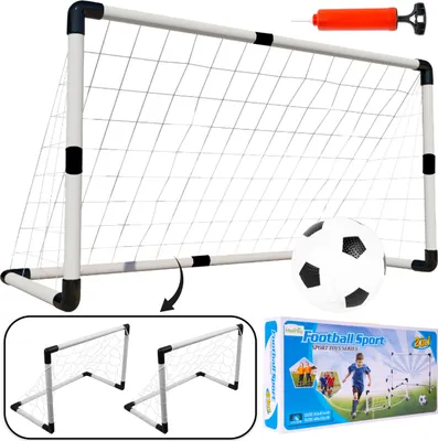 Image de MalPlay 2in1 But de football avec ballon et pompe, grand but d'entraînement ou deux plus petits avec filet pour les enfants à partir de 3 ans, plaisir sportif pour le jardin à l'intérieur, noir et blanc