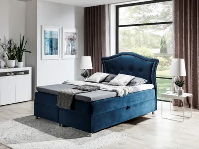 Obrázek produktu pro Elegantní rustikální postel Bradley 160x200, modrá + TOPPER