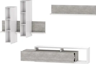 Image de Ensemble meubles de salon avec LED collection BERGAME. Coloris blanc et gris béton.