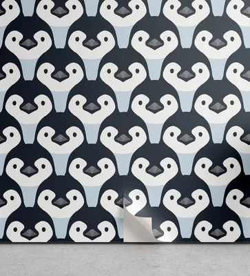 Produktbild von ABAKUHAUS Pinguin abziehbare & klebbare Tapete für Zuhause, Baby-Vögel Gesicht Muster, selbstklebendes Wohnzimmer Küchenakzent, 33 cm x 90 cm, Blaugrau Babyblau