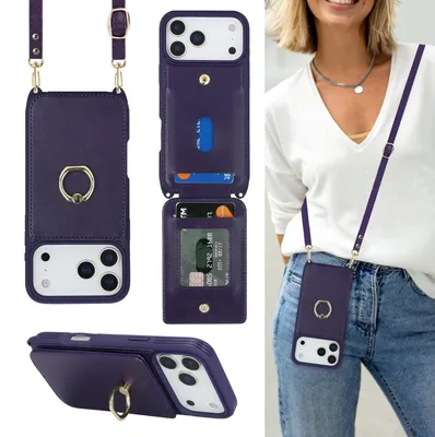 Productafbeelding van Solidchoice - Lederen Flip Wallet Hoes met Lanyard voor Smartphone