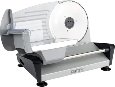 Produktbild von JUNG CAMRY CR4702 Allesschneider elektrisch, Wurstschneidemaschine mit Edelstahlmesser, Brotschneidemaschine klappbar, Metallschiene, Leistung 150W