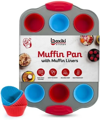 Image de Plaque à muffins professionnelle 12 cavités avec inserts en silicone
