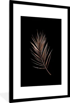 Produktbild von MuchoWow® MuchoWow® Gerahmtes Poster Blatt - Feder - Schwarz und Gold 60x90 cm - Poster mit zchwarzem Bilderrahmen - Dekoration - Wandposter Wohnzimmer - Hochwertig