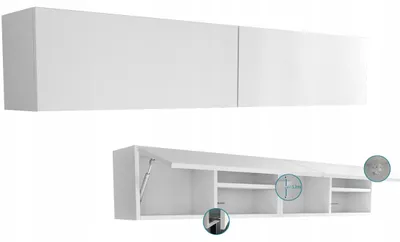 Zdjęcie produktu dla wisząca szafka łazienkowa pozioma okap pawlacz 160 biała + biały mat 160cm
