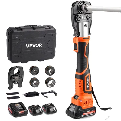 Produktbild von VEVOR Akku-Rohrpresswerkzeug-Set, 18V Elektrisches Rohrverpresswerkzeug für PEX- und Aluminium-Kunststoffrohre - mit U16, U20, U25, U32 Pressbacken, 2 Stück 2AH Batterien, Schnellladegerät und Tragetasche, U-Stil
