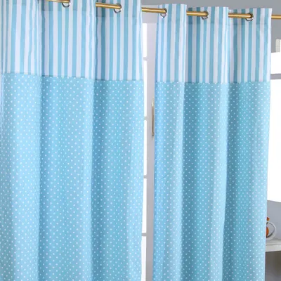 Produktbild von HOMESCAPES Gardinen Polka Dots & Streifen blau 2er Set 137 x 117 cm