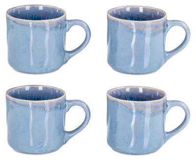 Produktbild von 4er Set Steingut Becher 350ml Tasse Blau Kaffeetassen Modern Design Küche Kaffeepott Teetasse