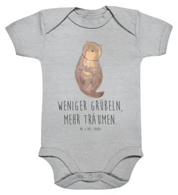 Produktbild von Mr. & Mrs. Panda Strampler Baby Otter Muschel 12. - 18. Monat - Heather Grey - Geschenk, baumwolle, Optimistisch, body kurzarm, Seeotter, Babybody, Positiv, Träumen, Büro