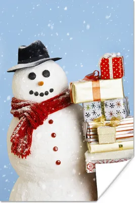 Produktbild von MuchoWow® Poster Ein Schneemann mit Weihnachtsgeschenken 120x180 cm - Kunstposter