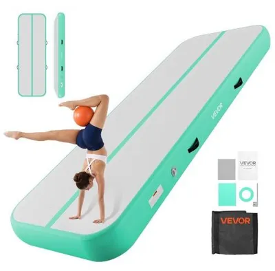 Productafbeelding van VEVOR Opblaasbare Gymnastiekmat 300x100x20 cm, Airtrack-turnmat voor training, competitie en yoga, met antislip oppervlak, 600W elektrische luchtpomp, reparatieset met pleisters, nozzles en tas, mintgroen