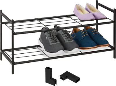 Produktbild von Relaxdays Schuhregal Metall, stapelbar, 2 Ebenen, Schuhaufbewahrung für 6 Paar Schuhe, HBT: 33,5 x 70 x 26 cm, schwarz