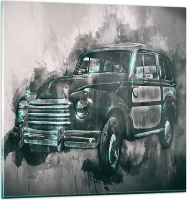 Produktbild von Bilder auf glas - Auto Retro - 70x70cm - Glasbilder - Wandbilder - Bilder - Kunstdruck - zum Aufhängen bereit - Wanddekoration aus Glas - Glas Bilder - Wandbild auf Glas - Einteilig - GAC70x70-3834