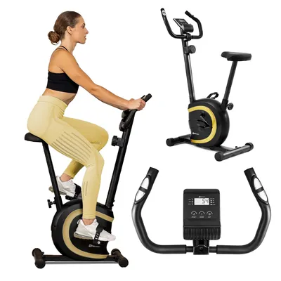 Produktbild von HOP SPORT® HS-015H Heimtrainer Fahrrad für Zuhause mit magnetischem Widerstandssystem, Pulsmessung, 8 Stufen - Hometrainer, Fitnessbike 120 kg, Gold