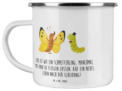 Produktbild von Mr. & Mrs. Panda Teetasse Scheidung Neuanfang - Weiß - Geschenk, Tasse Emaille, positive Botschaften, Herzlichkeit, Heiraten, Lebensphasen, Pott, Teebecher, becher