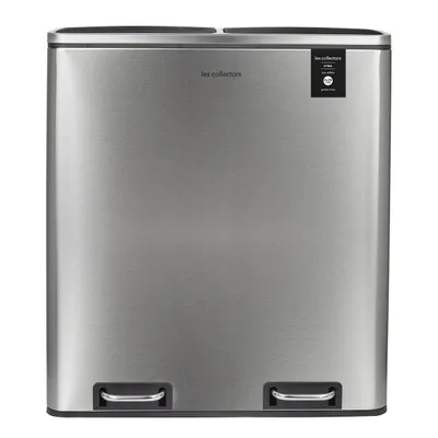Produktbild von Les Collectors Treteimer aus gebürstetem Edelstahl N°904 Fassungsvermögen 60 L, 2 Fächer 30 L, Widerstandsfähig, Küche, Abnehmbare Eimer, Recycling, Mülltrennung, Geräuschloser Deckelverschluss