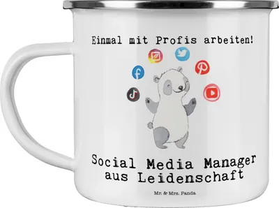 Produktbild von Mr. & Mrs. Panda Teetasse Social Media Manager Leidenschaft - Weiß - Geschenk, becher emaille, Teebecher, Haferl, Pott, reisetasse