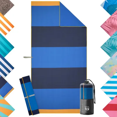 Produktbild von Blumtal Mikrofaser Strandtuch 90x180 cm – Blau gestreift, leicht, kompakt, schnelltrocknend & sandfrei
