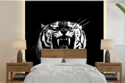 Produktbild von MuchoWow® Fototapete für Wohnzimmer oder Schlafzimmer Wandtapete Vinyl Motivtapete Tiger - Muster - Schwarz - Weiß - 240x240 cm - Schlafzimmer-Tapete